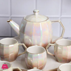 Holographic Tea Set 6 Cups Kettle &Amp; Revolving Tray