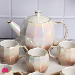 Holographic Tea Set 6 Cups Kettle &Amp; Revolving Tray