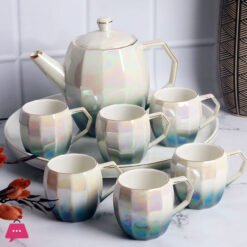 Holographic Tea Set 6 Cups Kettle &Amp; Revolving Tray