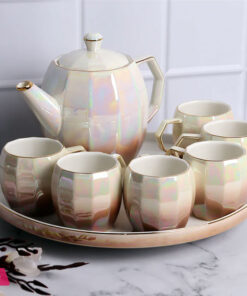 Holographic Tea Set 6 Cups Kettle & Revolving Tray