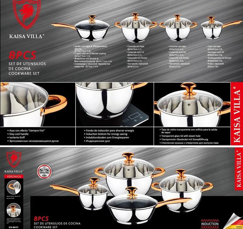 Kaisa Villa Stainless Steel Induction Bottom Cookware 8 Pcs Set