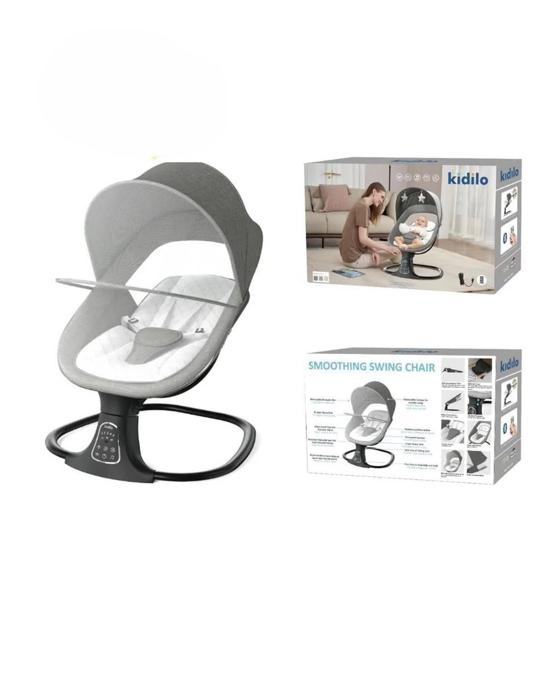 Kidilo Baby Rocker With Canopy And Vibration - Soothe And Comfort Your Baby