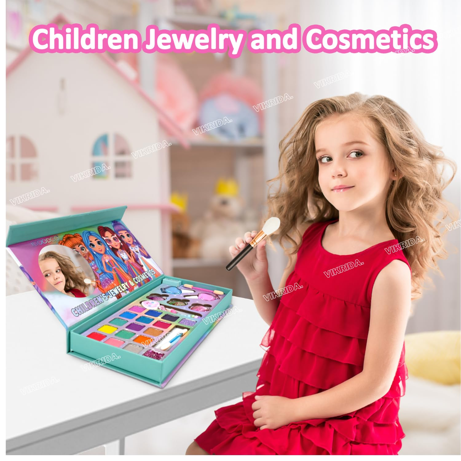 Kids Washable Makeup Kit Fold Out Makeup Palette With Mirror With Light