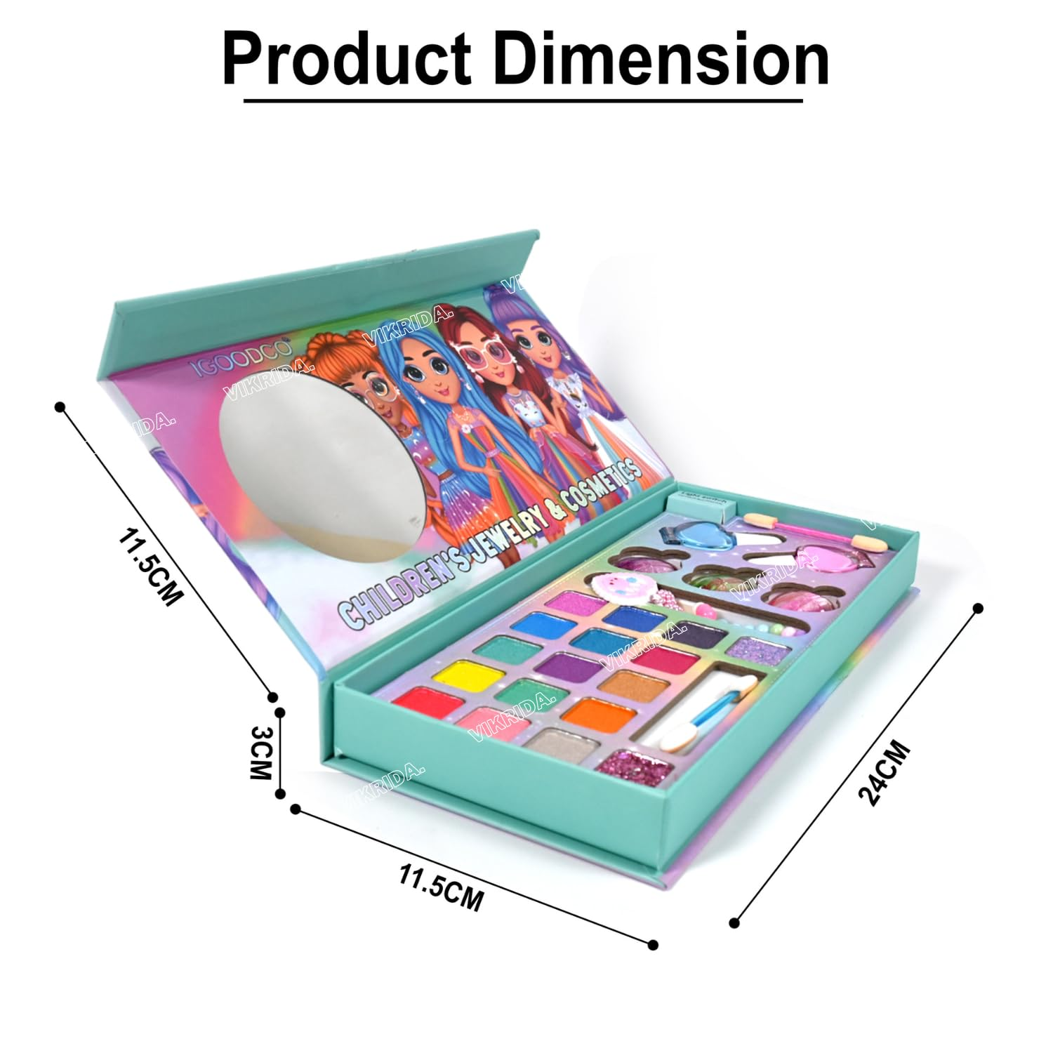 Kids Washable Makeup Kit Fold Out Makeup Palette With Mirror With Light