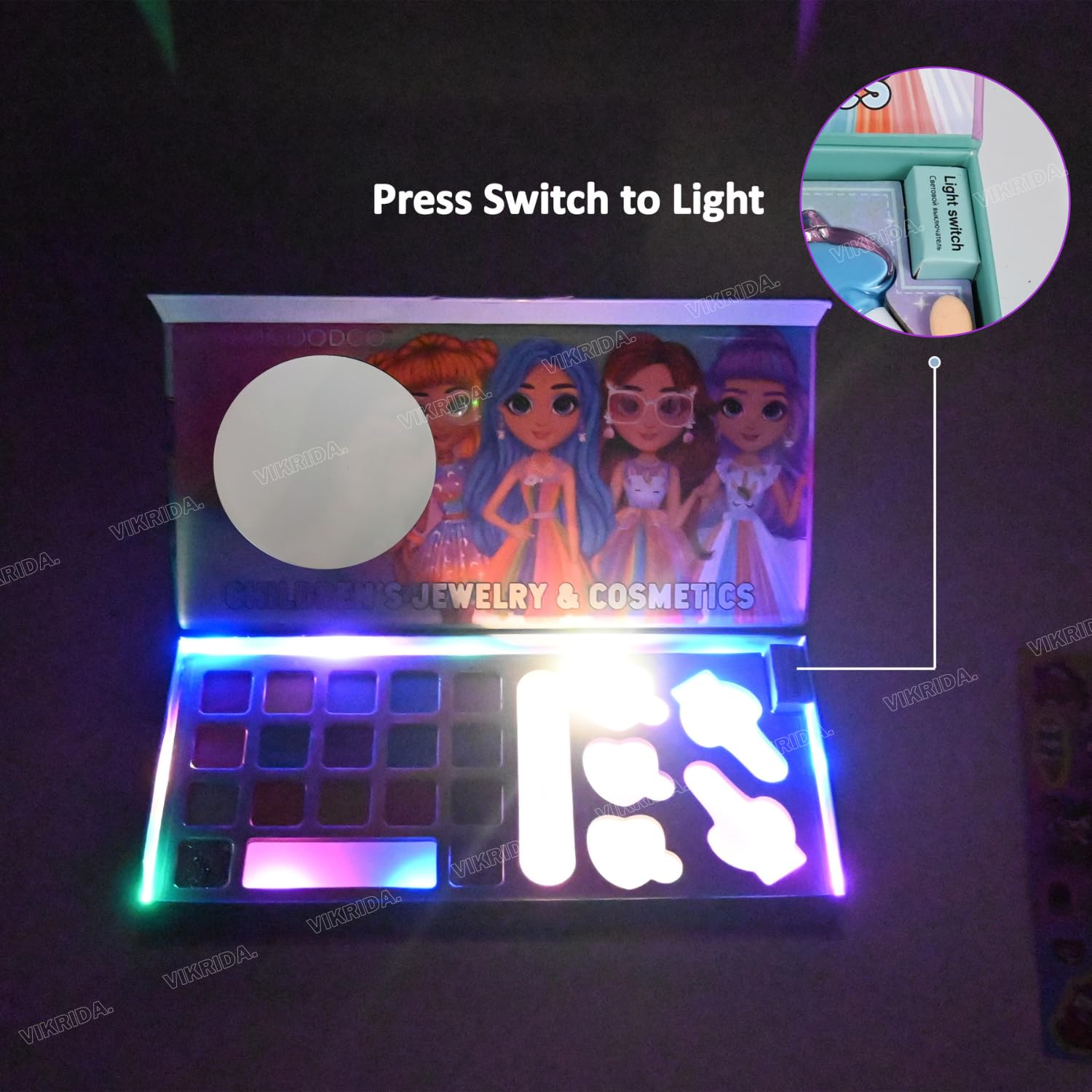 Kids Washable Makeup Kit Fold Out Makeup Palette With Mirror With Light