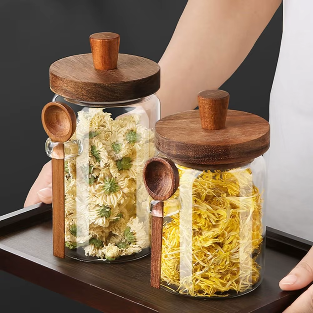 Kitchen Glass Sealed Jar Portable Household Five Grains Storage Can Seasoning Bottle Multifunctional Coffee Tea Storage Bottle