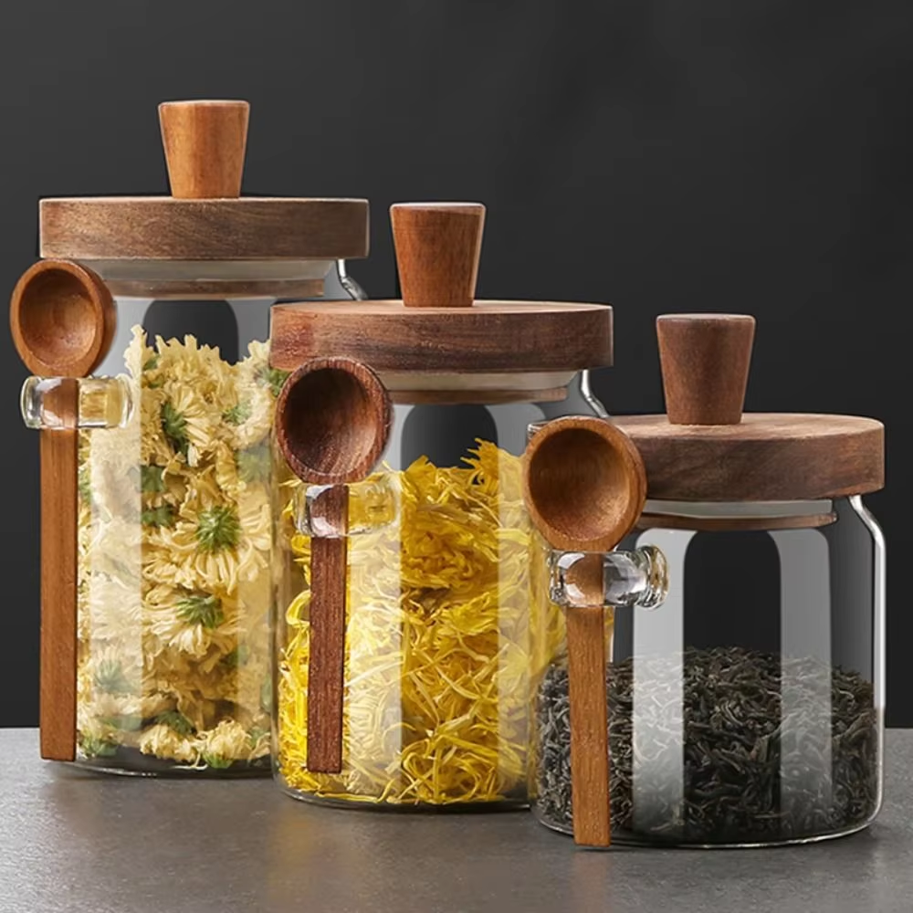 Kitchen Glass Sealed Jar Portable Household Five Grains Storage Can Seasoning Bottle Multifunctional Coffee Tea Storage Bottle