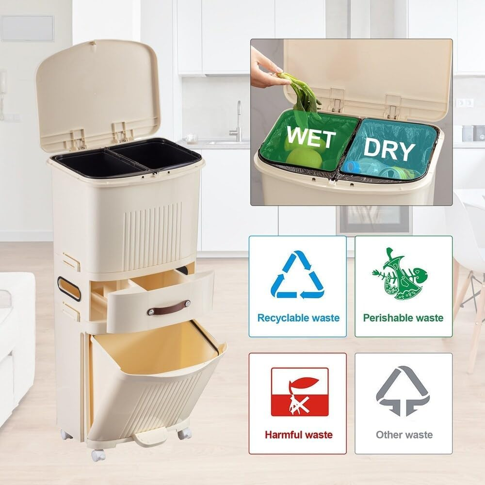 Large Trash Can Multifunctional Classified Garbage Bin Multi-Layer Storage Bucket Home Organization