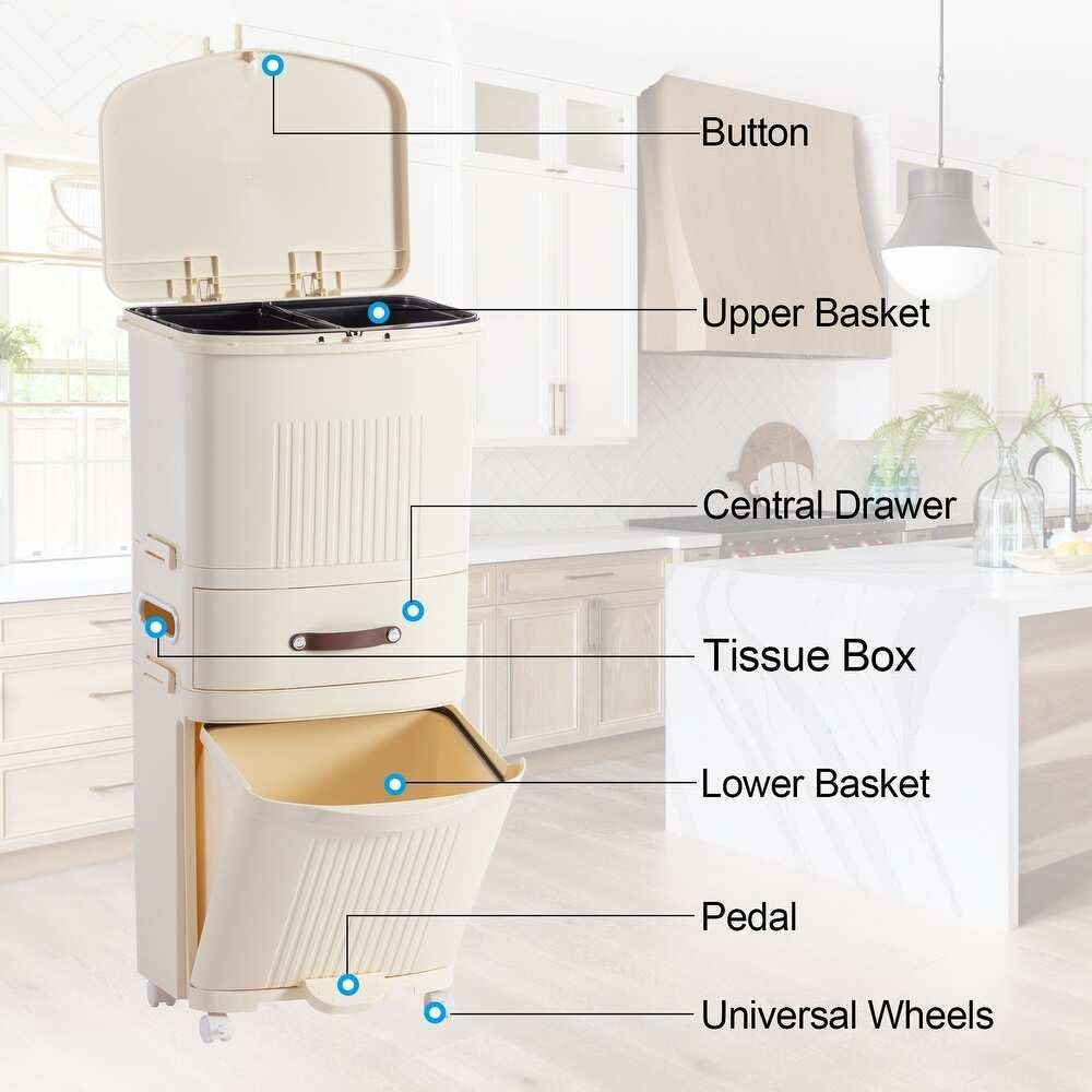 Large Trash Can Multifunctional Classified Garbage Bin Multi-Layer Storage Bucket Home Organization