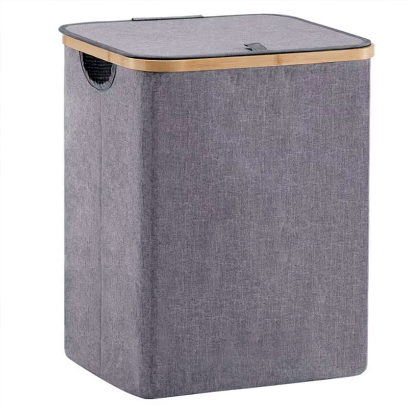 Laundry Basket With Bamboo Frame - Grey