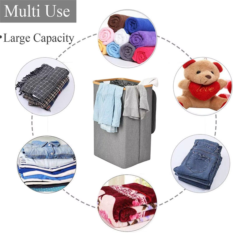 Laundry Basket With Bamboo Frame - Grey