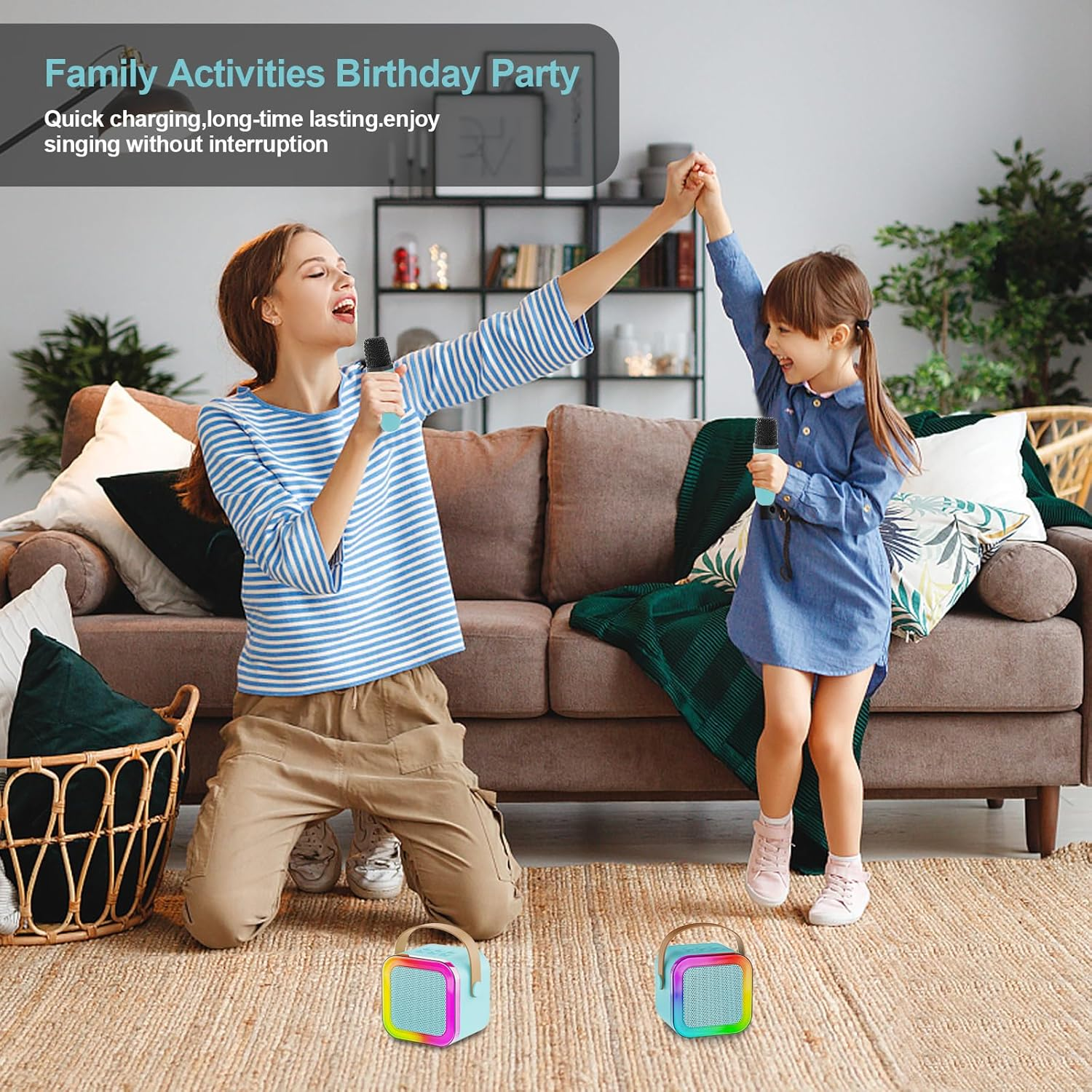 Mini Karaoke Machine For Kids Adults Portable Bluetooth Speaker 1 Wireless Microphones With Fun Voice Changing Function-Toys For Girl Boys