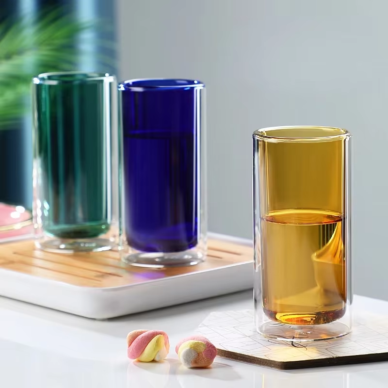 Neon Color Glass Double Wall Cylindrical Glass - 400Ml
