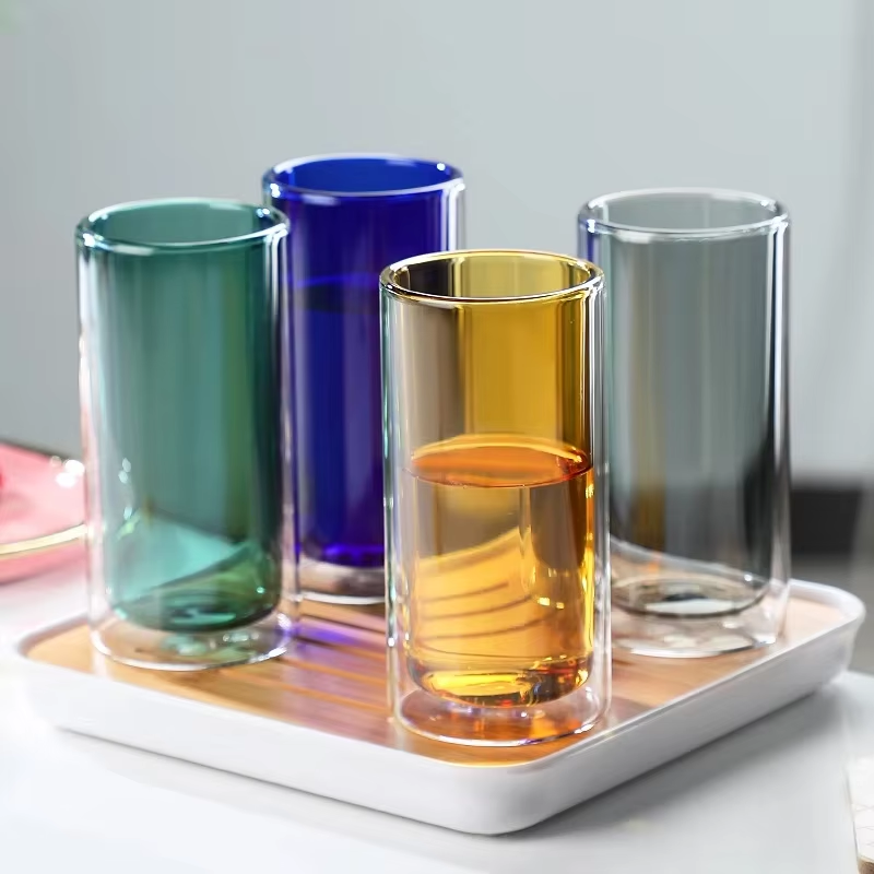 Neon Color Glass Double Wall Cylindrical Glass - 400Ml