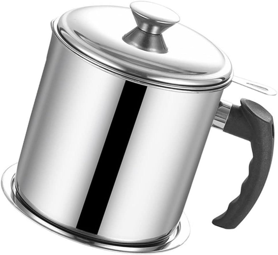 Oil Strainer Pot Stainless Steel Container Oil Storage Can With Removable Filter Lid With Strainer 1.2Liter