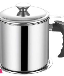 Oil Strainer Pot Stainless Steel Container Oil Storage Can with Removable Filter Lid with Strainer 1.2Liter