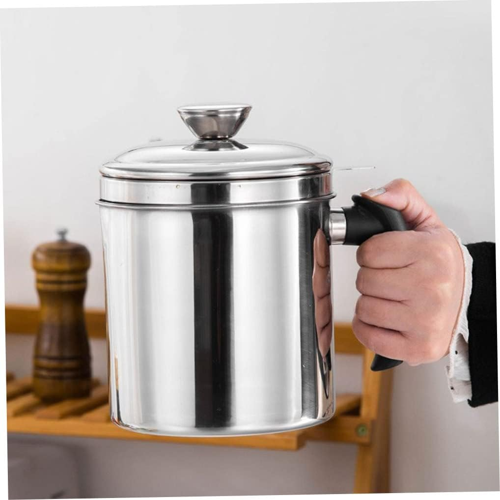 Oil Strainer Pot Stainless Steel Container Oil Storage Can With Removable Filter Lid With Strainer 1.2Liter