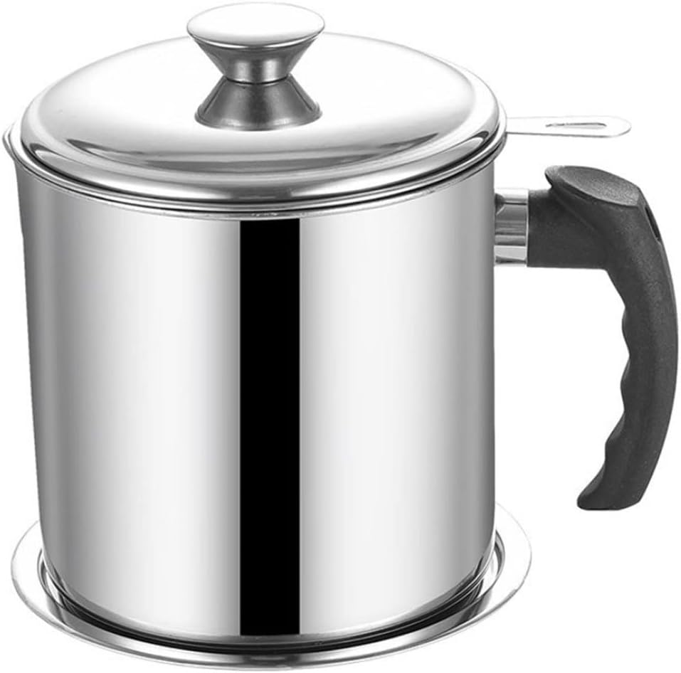 Oil Strainer Pot Stainless Steel Container Oil Storage Can With Removable Filter Lid With Strainer 1.2Liter
