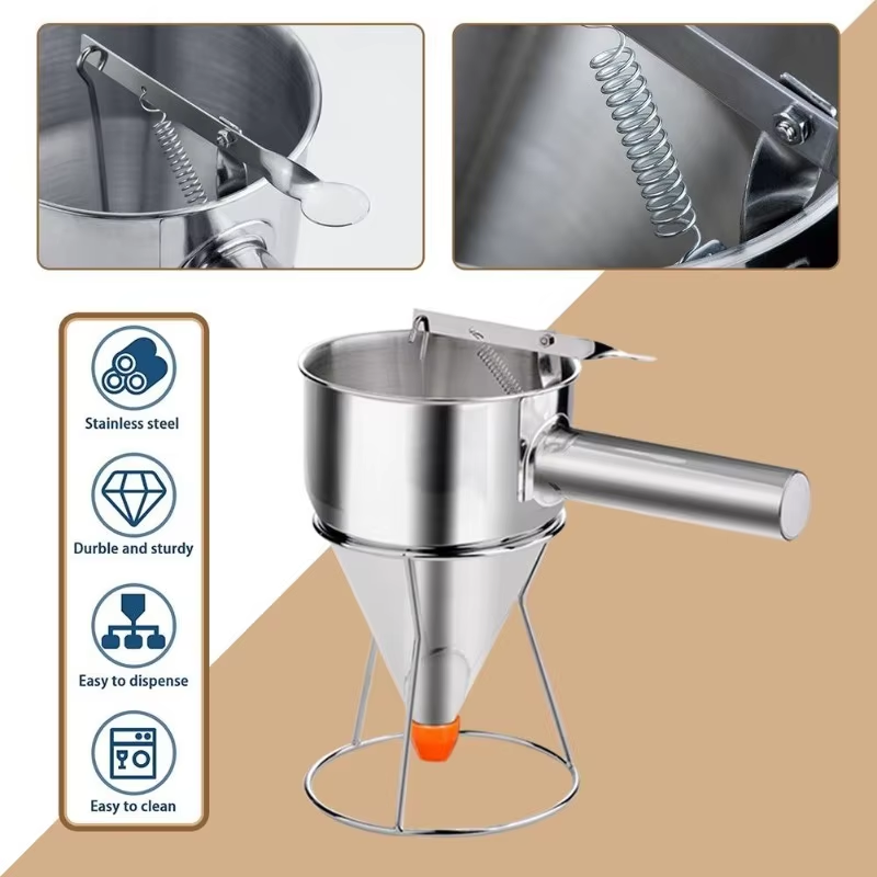 Pancake Batter Dispenser Stainless Steel Funnel Cake Dispenser With Stand Heavy Duty 750Ml