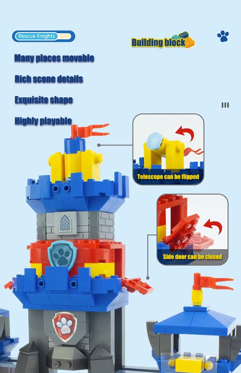 Paw Patrol Building Blocks Toys Rescue Knight Series Pullback Car Watchtower Rescue Base Command Center Lookout Tower Kids Gifts