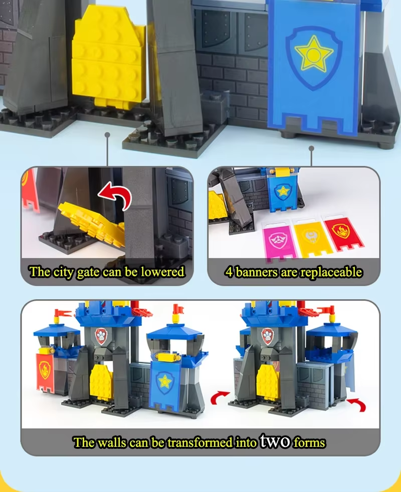Paw Patrol Building Blocks Toys Rescue Knight Series Pullback Car Watchtower Rescue Base Command Center Lookout Tower Kids Gifts