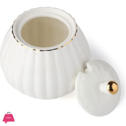 Porcelain Tea Set -7 Tea Cups And Saucers Service For 6 Gold Trimspumpkin Fluted Shape