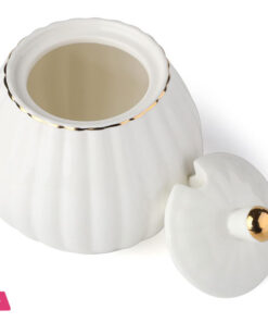 Porcelain Tea Set -7 Tea Cups And Saucers Service For 6 Gold Trimspumpkin Fluted Shape - Image 2
