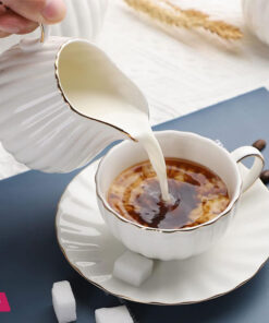 Porcelain Tea Set -7 Tea Cups And Saucers Service For 6 Gold Trimspumpkin Fluted Shape - Image 6
