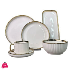 Premium Porcelain Dinner Set With Cream Shine Finish And Elegant Self Linning Texture