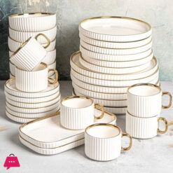 Premium Porcelain Dinner Set With Cream Shine Finish And Elegant Self Linning Texture