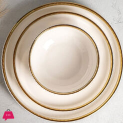 Premium Porcelain Dinner Set With Cream Shine Finish And Elegant Self Linning Texture