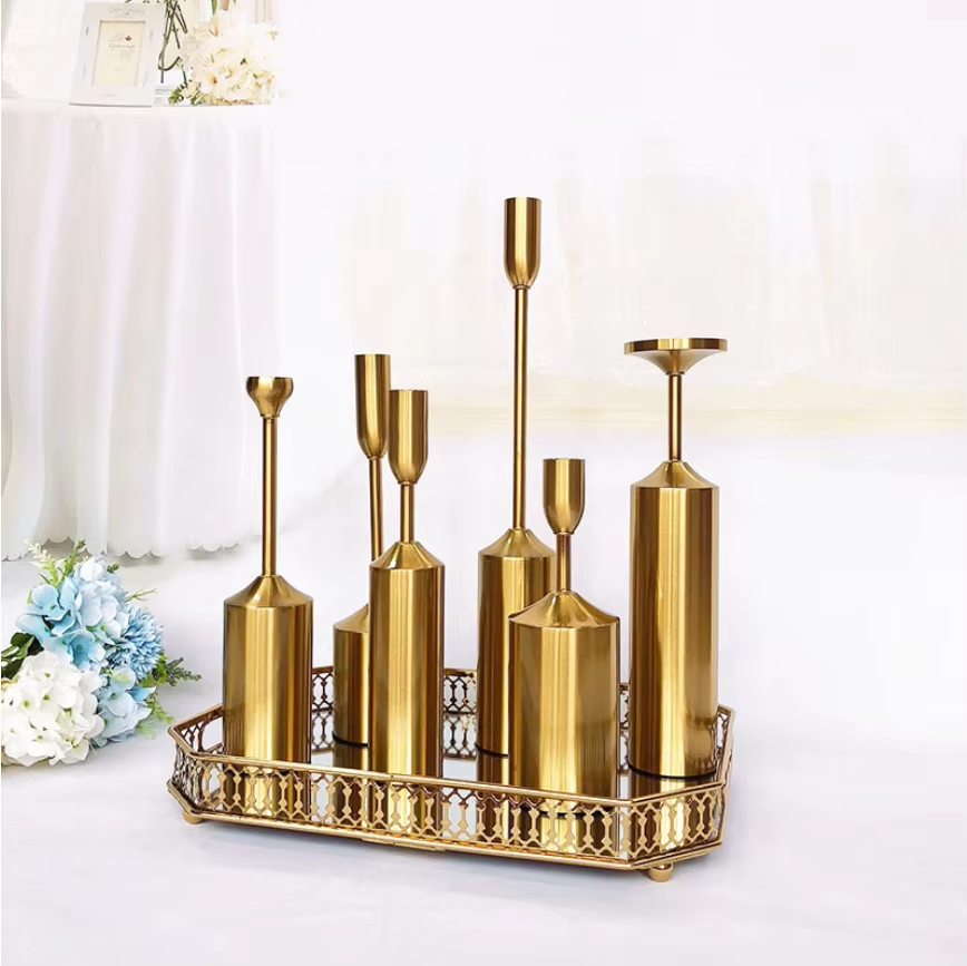 Roman Pole Retro Candle Holder Candlesticks Golden Candelabra Candle Stands