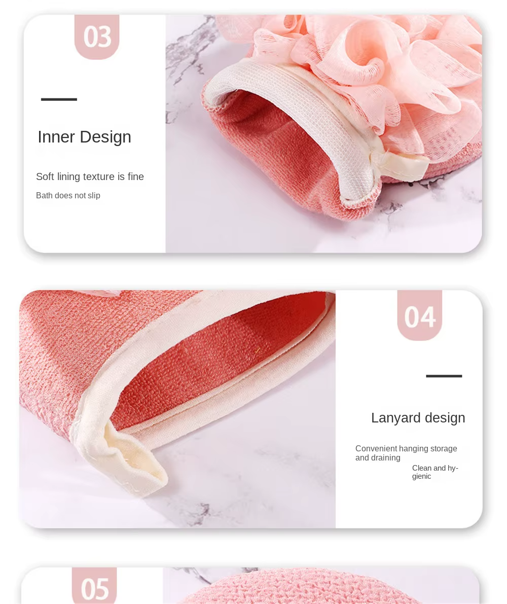 Scrub Gloves 2 In 1 Exfoliating Back Scrub Dead Skin Facial Massage Gloves Durable Multi-Color Deep Cleaning Towel For Shower