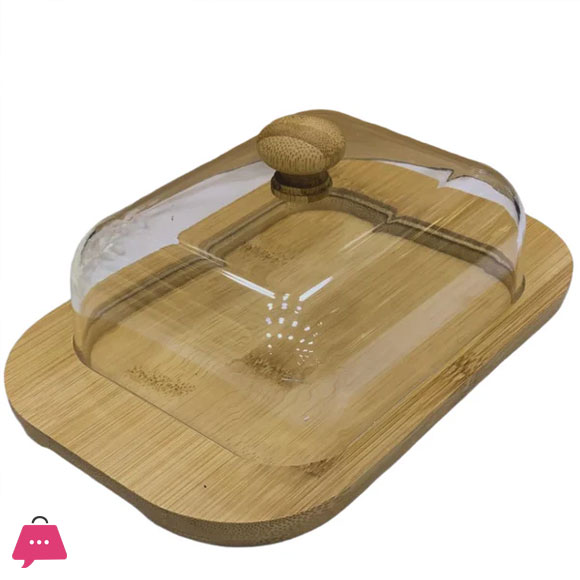 Shengya Glass Butter Dish With Wood Plate 4 Shengya Glass Butter Dish With Wood Plate - Image 2