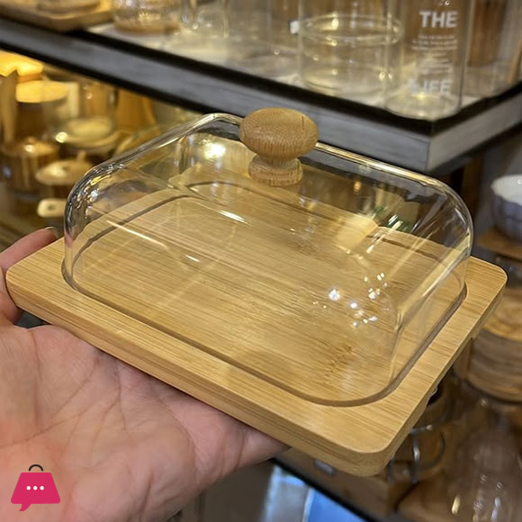 Shengya Glass Butter Dish With Wood Plate 3 Shengya Glass Butter Dish With Wood Plate