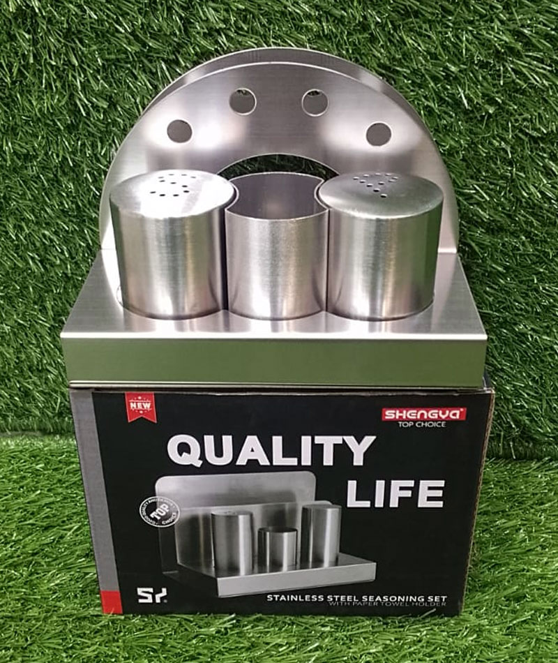 Shengya Stainless Steel Salt And Pepper Shaker Set With Napkin Holder