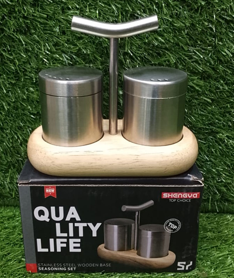 Shengya Stainless Steel Wooden Base Seasoning Set Salt &Amp; Pepper Shakker Set 4 Shengya Stainless Steel Wooden Base Seasoning Set Salt &Amp; Pepper Shakker Set