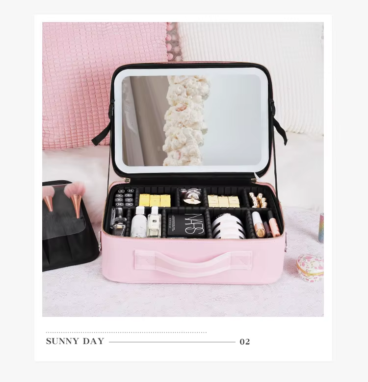 Smart Led Makeup Bag With Mirror Lights Professional Cosmetic Case For Women Travel Organizers Beauty Kit Storage