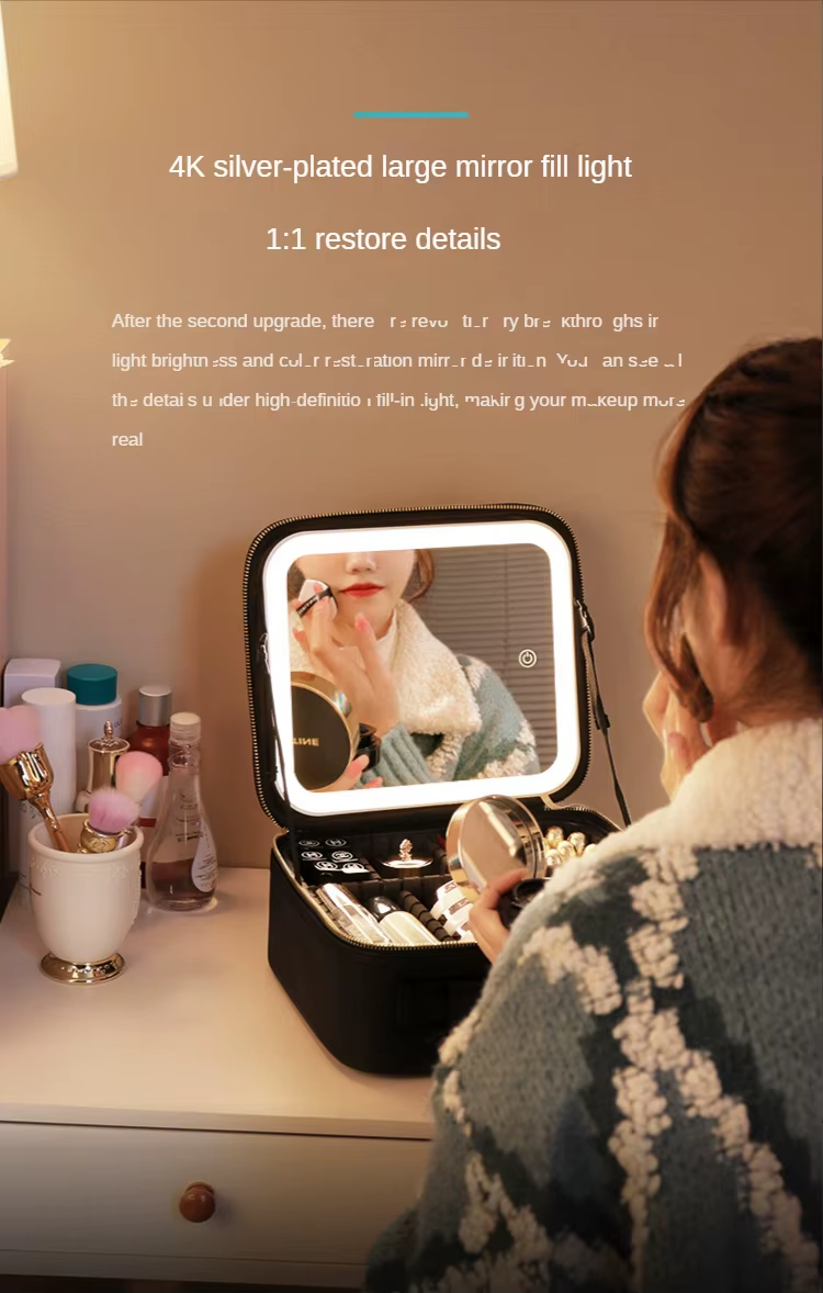 Smart Led Makeup Bag With Mirror Lights Professional Cosmetic Case For Women Travel Organizers Beauty Kit Storage