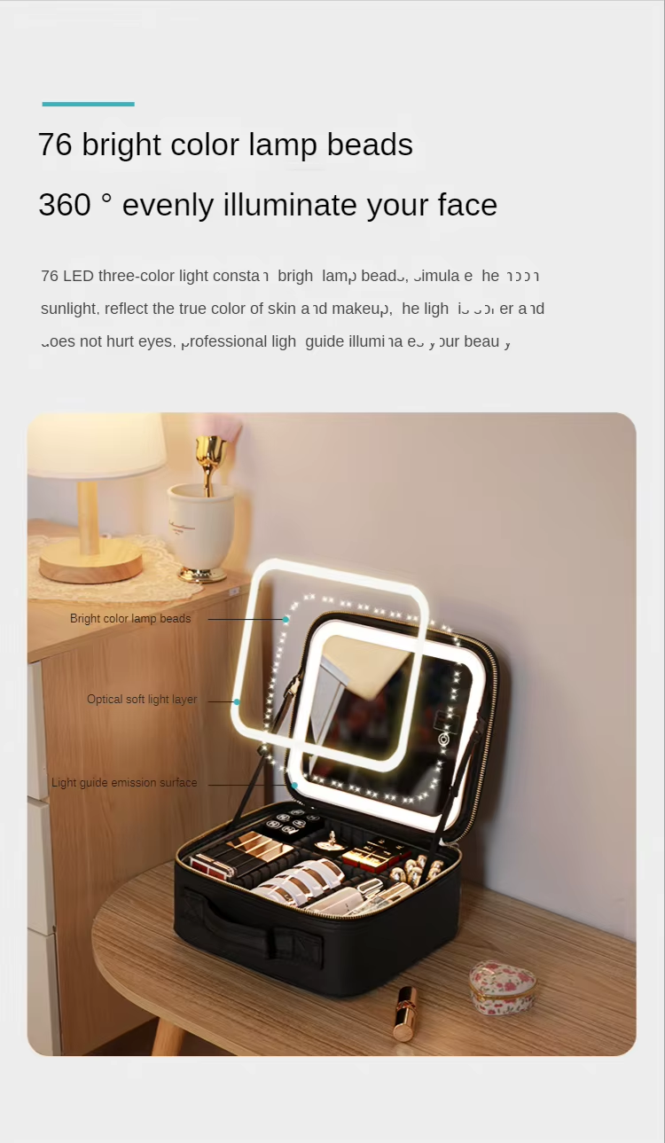 Smart Led Makeup Bag With Mirror Lights Professional Cosmetic Case For Women Travel Organizers Beauty Kit Storage