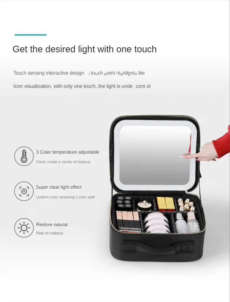 Smart Led Makeup Bag With Mirror Lights Professional Cosmetic Case For Women Travel Organizers Beauty Kit Storage