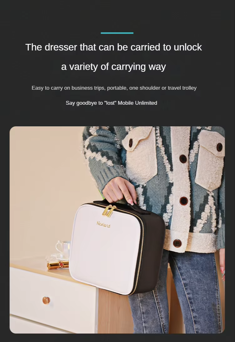 Smart Led Makeup Bag With Mirror Lights Professional Cosmetic Case For Women Travel Organizers Beauty Kit Storage