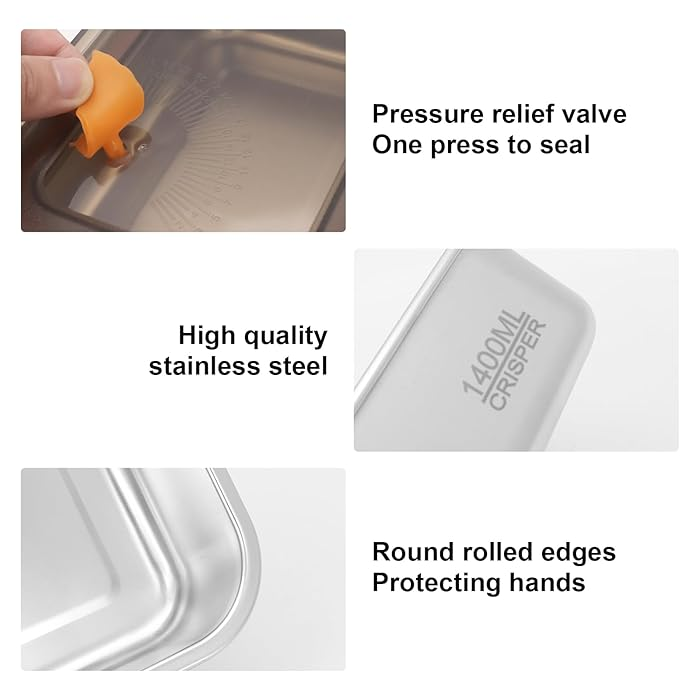 Stainless Steel Food Containers With Lids Snack Containers Leak Proof (600Ml+1000Ml+1400Ml)