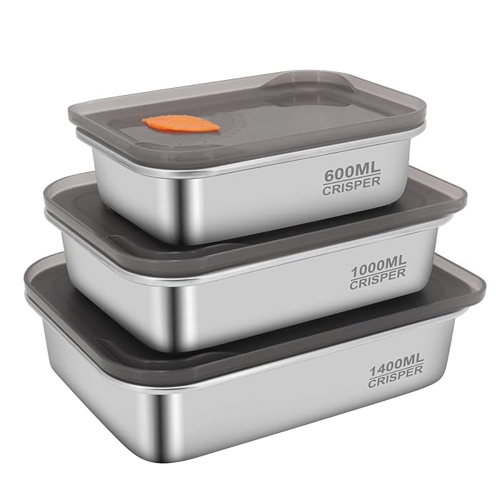 Stainless Steel Food Containers With Lids Snack Containers Leak Proof (600Ml+1000Ml+1400Ml)