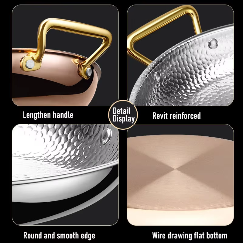 Stainless Steel Hand Hammered Seafood Paella Pan Non Stick Paella Cookware Pot With Dual Rivets Handles For Homes Or Restaurants - 24Cm