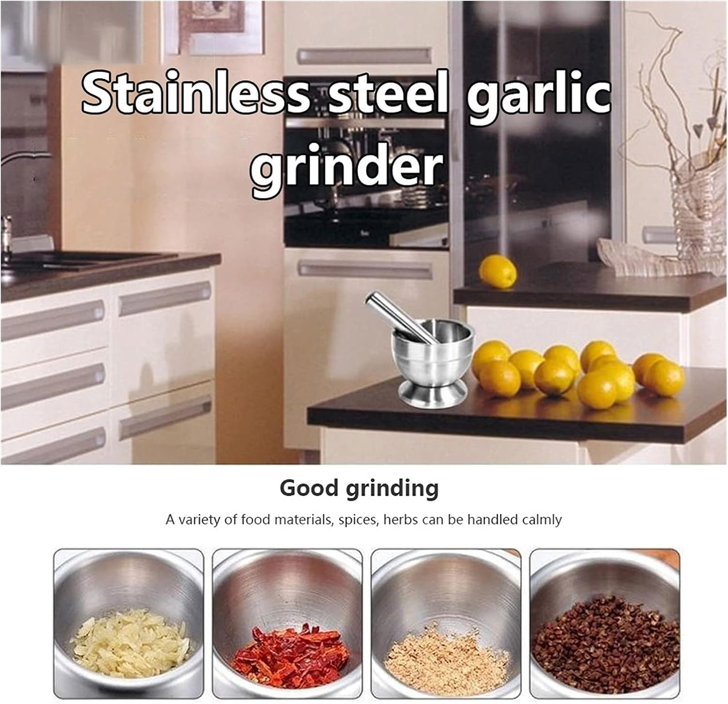 Stainless Steel Mortar Pestle Set Garlic Spice Grinder Pharmacy Herbs Bowl Crusher Kitchen Tool