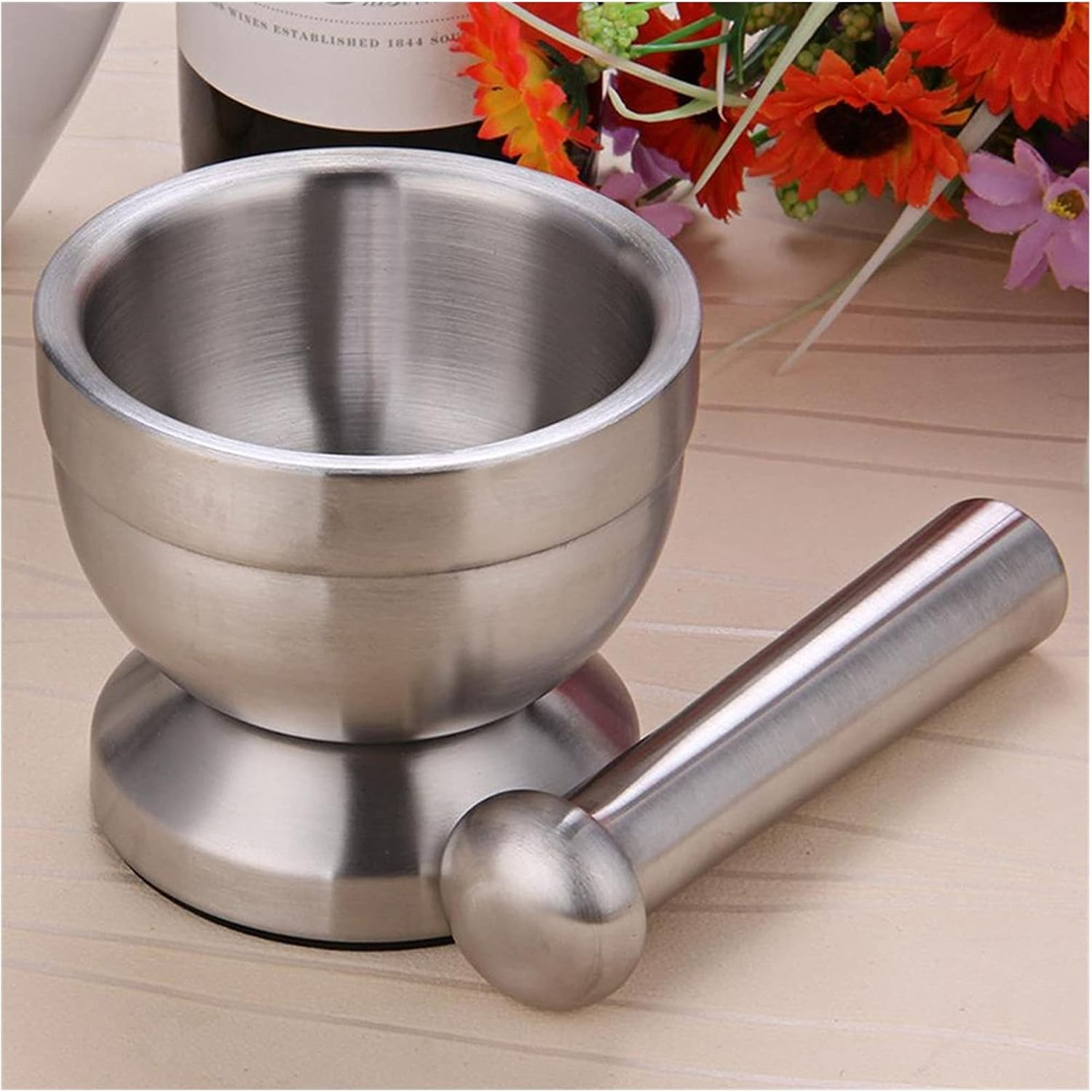 Stainless Steel Mortar Pestle Set Garlic Spice Grinder Pharmacy Herbs Bowl Crusher Kitchen Tool