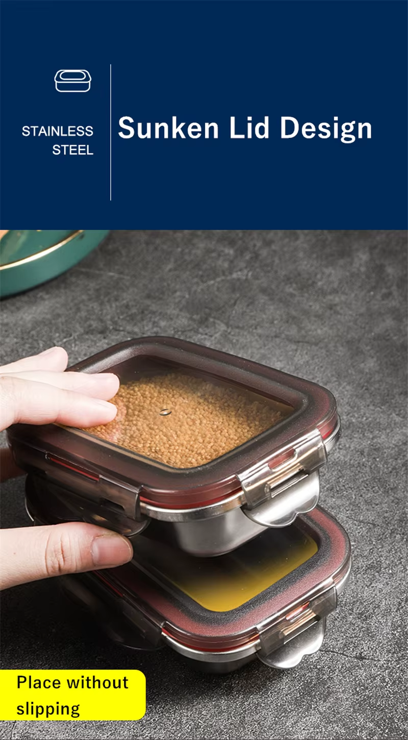 Stainless Steel Thermal Lunch Box Microwae Heating Sealed Bento Box With Lid Kitchen Fridge Fresh-Keeping Food Storage Container (Set Of 4)