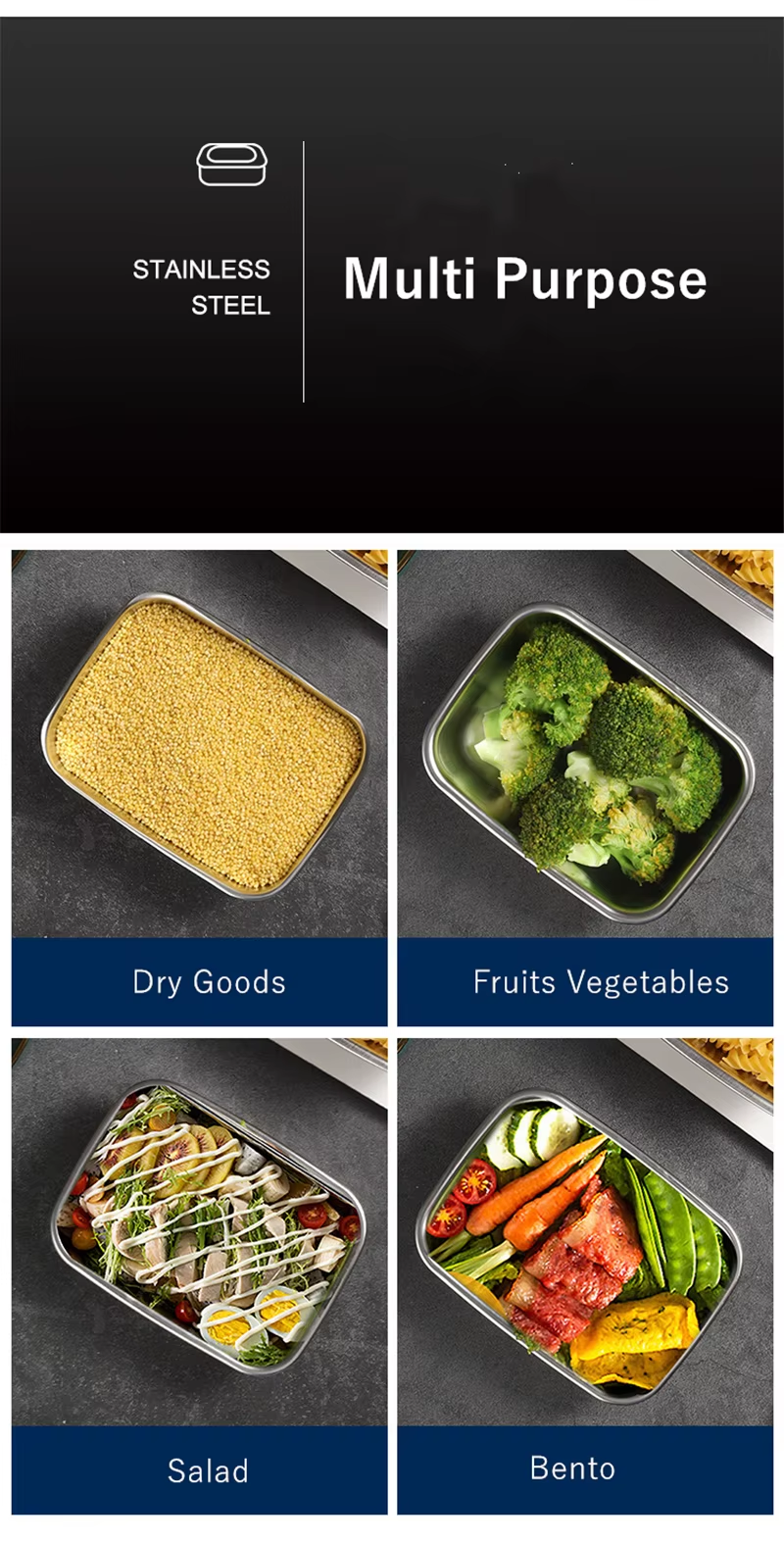 Stainless Steel Thermal Lunch Box Microwae Heating Sealed Bento Box With Lid Kitchen Fridge Fresh-Keeping Food Storage Container (Set Of 4)