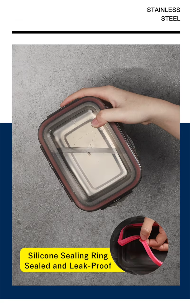 Stainless Steel Thermal Lunch Box Microwae Heating Sealed Bento Box With Lid Kitchen Fridge Fresh-Keeping Food Storage Container (Set Of 4)